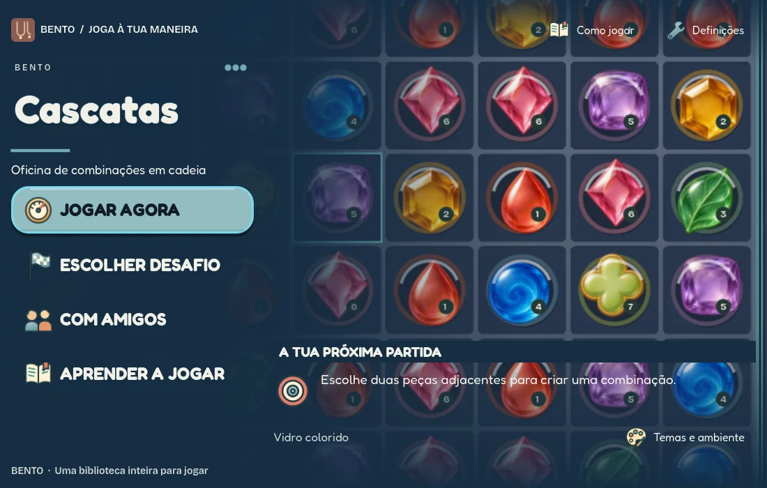 Ecrã inicial de Bento Cascatas
